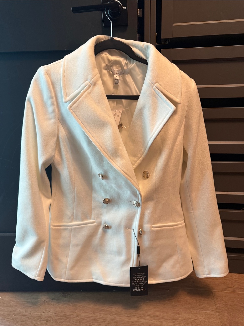 White House Black Market Women's Cream Double-Breasted Utility Blazer